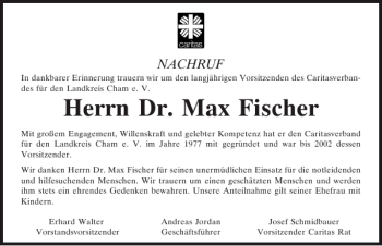 Traueranzeige von Dr. Max Fischer von Mittelbayerische Zeitung