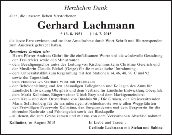 Traueranzeige von Gerhard Lachmann von Mittelbayerische Zeitung
