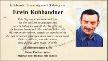 Traueranzeige von Erwin Kuhbandner von Mittelbayerische Zeitung Schwandorf