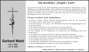 Traueranzeige von Gerhard Meinl von Neumarkter Tagblatt
