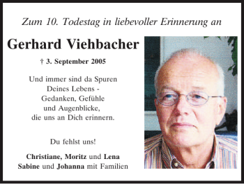 Traueranzeige von Gerhard Viehbacher von Mittelbayerische Zeitung Regensburg