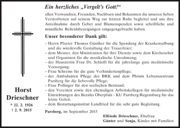 Traueranzeige von Horst Drieschner von Neumarkter Tagblatt