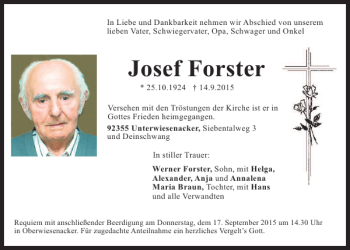 Traueranzeige von Josef Forster von Neumarkter Tagblatt