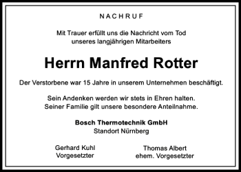 Traueranzeige von Manfred Rotter von Neumarkter Tagblatt