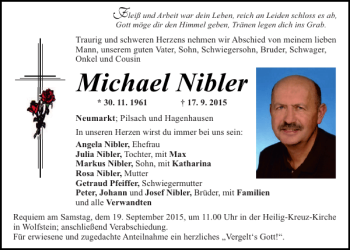 Traueranzeige von Neumarkt Michael Nibler von Neumarkter Tagblatt