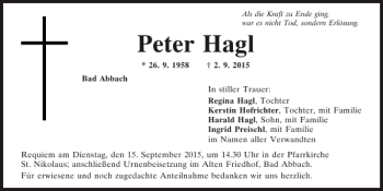 Traueranzeige von Peter Hagl von Mittelbayerische Zeitung Kelheim