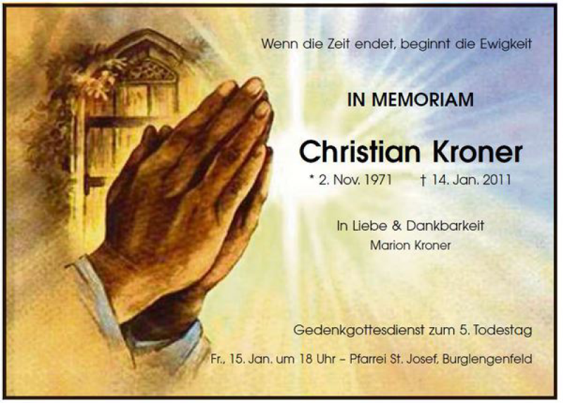  Traueranzeige für Christian Kroner vom 14.01.2016 aus Mittelbayerische Zeitung Schwandorf