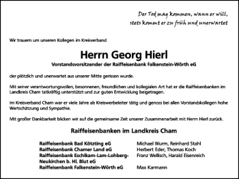 Traueranzeige von Georg Hierl von Mittelbayerische Zeitung Regensburg