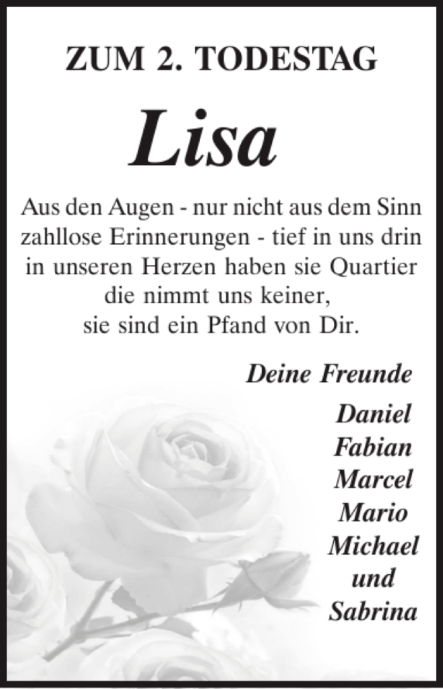  Traueranzeige für Lisa Metschl vom 16.01.2016 aus Mittelbayerische Zeitung Schwandorf