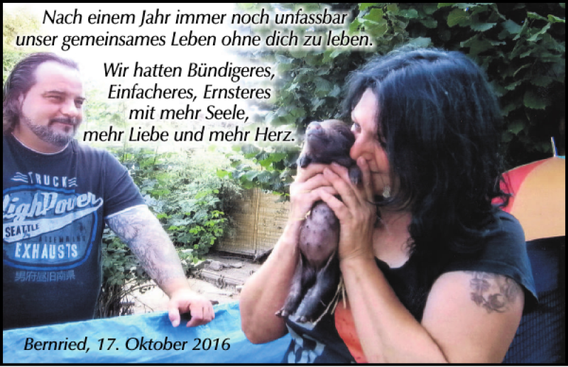  Traueranzeige für Nach einem Jahr vom 17.10.2016 aus Bayerwald Echo