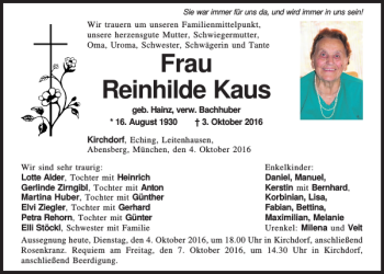 Traueranzeige von Reinhilde Kaus von Mittelbayerische Zeitung Kelheim