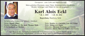 Traueranzeige von Karl Alois Eckl von Mittelbayerische Zeitung Regensburg