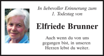 Traueranzeige von Elfriede Brunner von Mittelbayerische Zeitung Kelheim