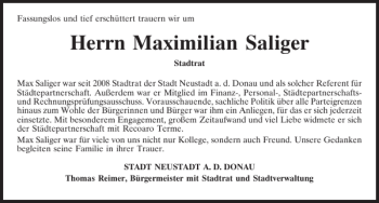 Traueranzeige von Maximilian Saliger von Mittelbayerische Zeitung Kelheim