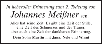 Traueranzeige von Johannes Meißner von Mittelbayerische Zeitung Kelheim