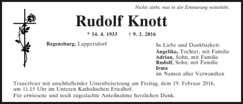 Traueranzeige von Rudolf Knott von Mittelbayerische Zeitung Regensburg