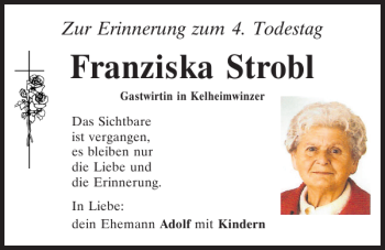 Traueranzeige von Franziska Strobl von Mittelbayerische Zeitung Kelheim