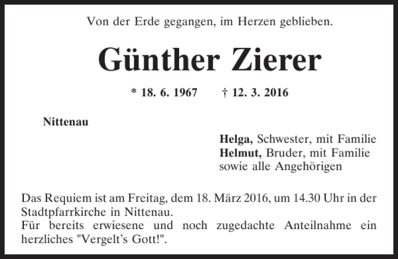  Traueranzeige für Günther Zierer vom 15.03.2016 aus Mittelbayerische Zeitung Regensburg
