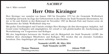 Traueranzeige von Otto Kirzinger von Neumarkter Tagblatt