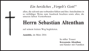 Traueranzeige von Sebastian Altenthan von Neumarkter Tagblatt