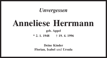 Traueranzeige von Anneliese Herrmann von Mittelbayerische Zeitung Kelheim