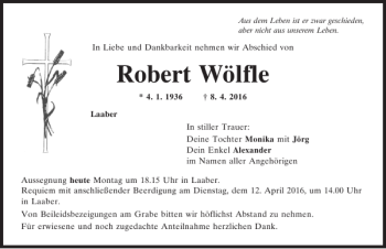 Traueranzeige von Robert Wölfle von Mittelbayerische Zeitung Regensburg