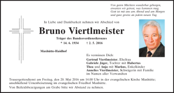 Traueranzeige von Bruno Viertlmeister von Mittelbayerische Zeitung Schwandorf