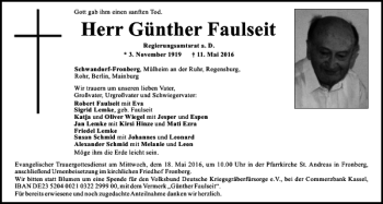 Traueranzeige von Günther Faulseit von Mittelbayerische Zeitung Schwandorf