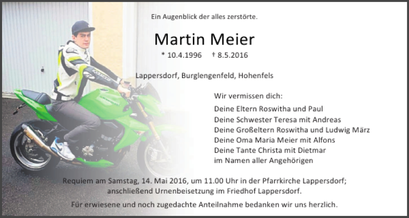  Traueranzeige für Martin Meier vom 11.05.2016 aus Mittelbayerische Zeitung Schwandorf