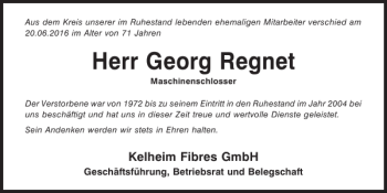 Traueranzeige von Georg Regnet von Mittelbayerische Zeitung Kelheim