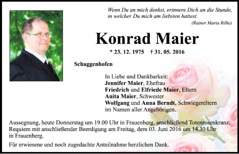  Traueranzeige für Konrad Maier vom 02.06.2016 aus Mittelbayerische Zeitung Regensburg
