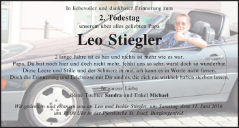 Traueranzeige von Leo Stiegler von Mittelbayerische Zeitung Schwandorf