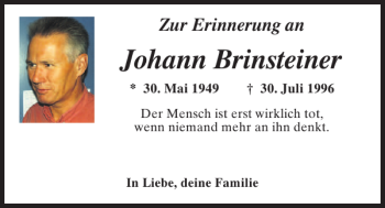 Traueranzeige von Johann Brinsteiner von Mittelbayerische Zeitung Gesamtausgabe