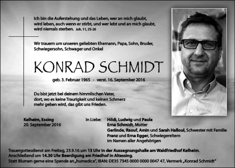  Traueranzeige für Konrad Schmidt vom 20.09.2016 aus Mittelbayerische Zeitung Kelheim