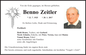 Traueranzeige von Benno Zeitler von Mittelbayerische Zeitung Schwandorf