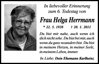 Traueranzeige von Helga Herrmann von Mittelbayerische Zeitung Schwandorf