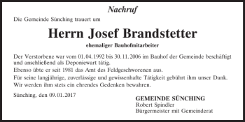 Traueranzeige von Josef Brandstetter von Mittelbayerische Zeitung Regensburg