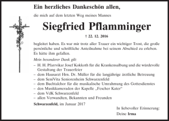 Traueranzeige von Siegfried Pflamminger von Mittelbayerische Zeitung Schwandorf