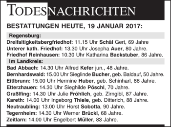 Traueranzeige von Todesnachrichten  von Mittelbayerische Zeitung Regensburg