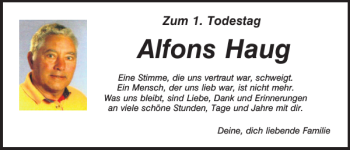 Traueranzeige von Alfons Haug von Neumarkter Tagblatt
