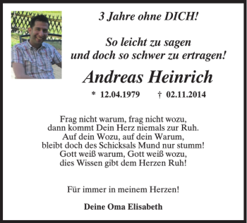 Traueranzeige von Andreas Heinrich von Mittelbayerische Zeitung Regensburg