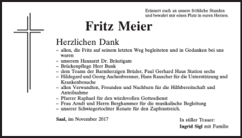 Traueranzeige von Fritz Meier von Mittelbayerische Zeitung Kelheim