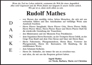 Traueranzeige von Rudolf Mathes von Mittelbayerische Zeitung Kelheim