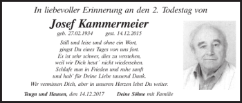 Traueranzeige von Josef Kammermeier von Mittelbayerische Zeitung Kelheim