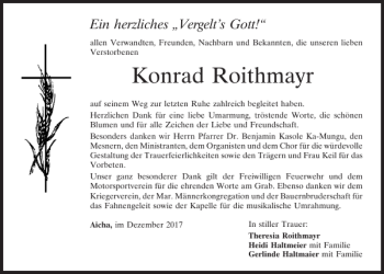 Traueranzeige von Konrad Roithmayr von Mittelbayerische Zeitung Kelheim