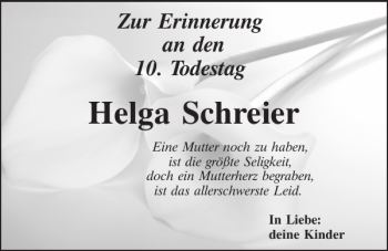 Traueranzeige von Helga Schreier von Mittelbayerische Zeitung Schwandorf