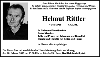 Traueranzeige von Helmut Rittler von Mittelbayerische Zeitung Schwandorf