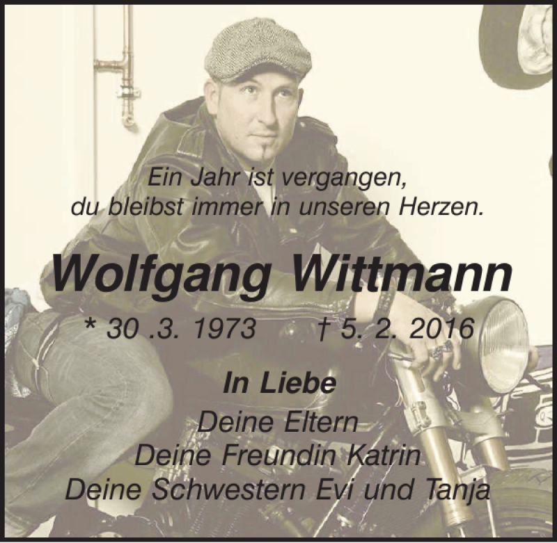  Traueranzeige für Wolfgang Wittmann vom 04.02.2017 aus Mittelbayerische Zeitung Schwandorf