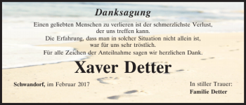Traueranzeige von Xaver Detter von Mittelbayerische Zeitung Schwandorf