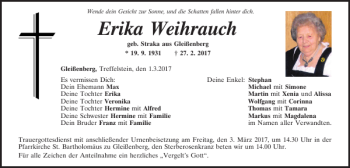Traueranzeige von Erika Weihrauch Gleißenberg von Bayerwald Echo